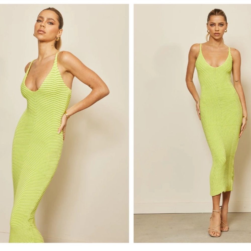 Runaway The Label Nadia Midi Dress Size US 4 Small Lime Green NEW Ribbed Knit